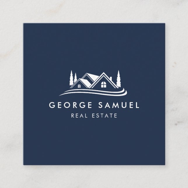 Simple Home Logo Navy Blue Realtor, Real Estate Fyrkantigt Visitkort (Framsida)