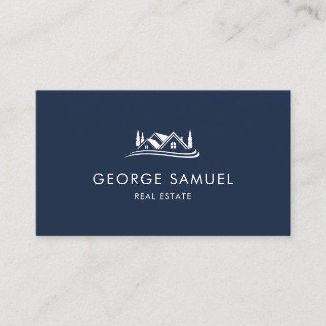 Simple Home Logo Navy Blue Realtor, Real Estate Visitkort (Framsida)