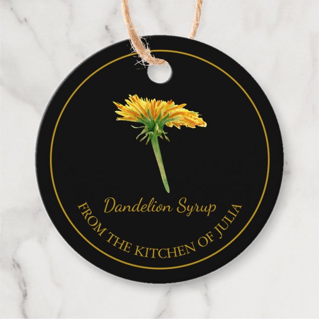Simple Homemade Dandelion Syrup hang Märkre l Blac Gåvor Etiketter (Framsida)