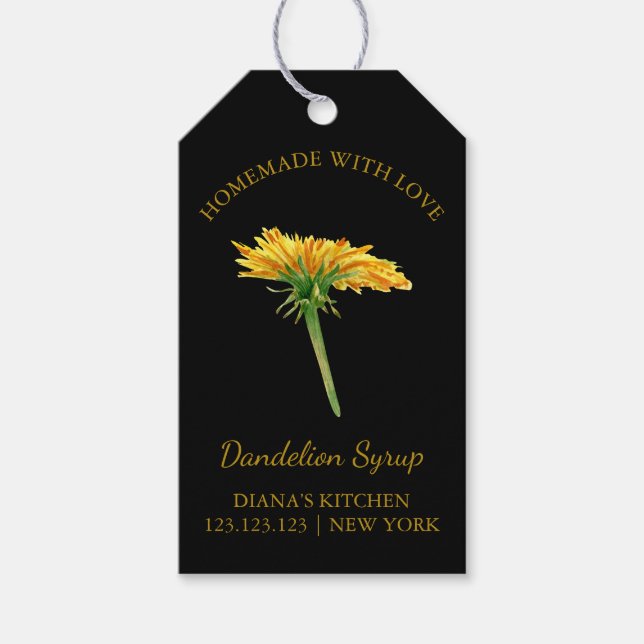 Simple Homemade Dandelion Syrup hang Märkre l Blac Presentetikett (Framsidan)