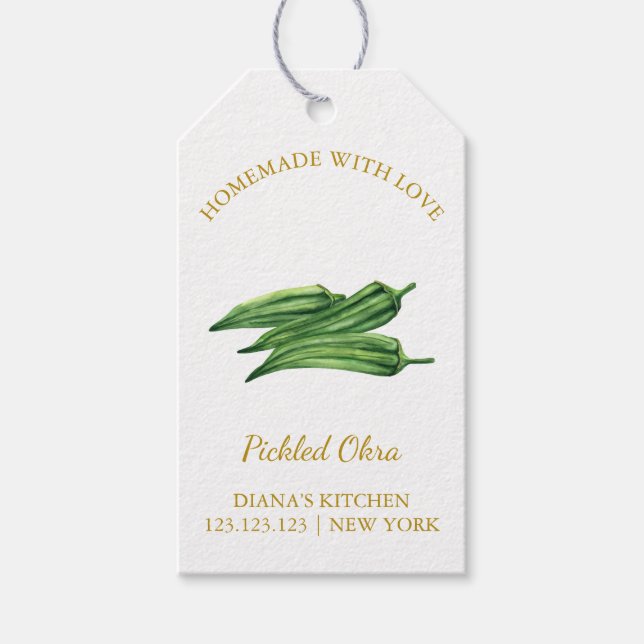 Simple Homemade Okra Pickle Hopp Märkre l White Presentetikett (Framsidan)
