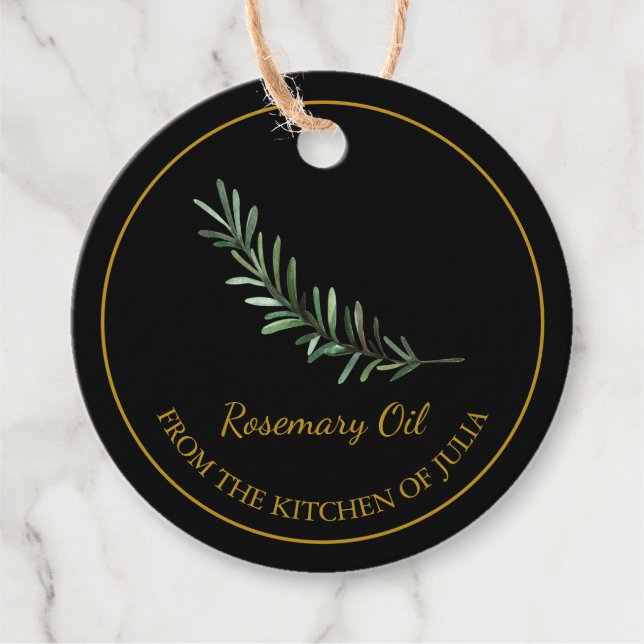 Simple Homemade Rosemary Oil hang Märkre l Black Gåvor Etiketter (Framsida)