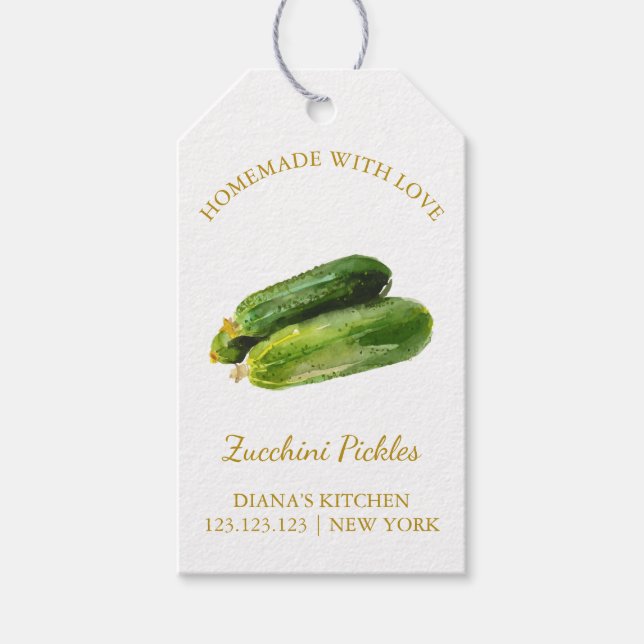 Simple Homemade Zucchini Pickle Hopp Märkre White Presentetikett (Framsidan)