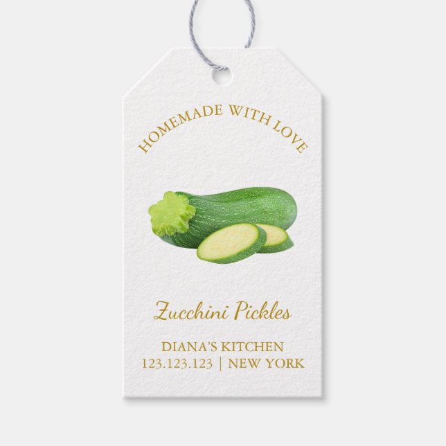 Simple Homemade Zucchini Pickle Hopp Märkre White Presentetikett (Framsidan)