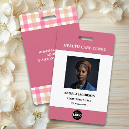Simple Hospital Employee Logo Pink Photo ID