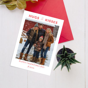 Simple Hugs och Kisses Valentines day Family Photo Julkort