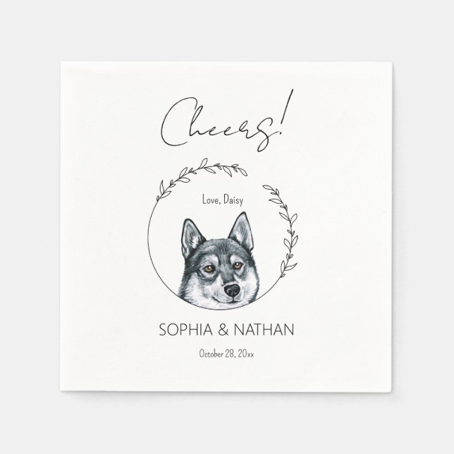 Simple Husky Hund Bröllop Cocktail Napkins Pappersservett (Framsidan)