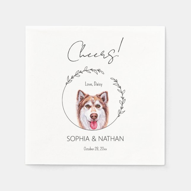 Simple Husky Hund Bröllop Cocktail Napkins Pappersservett (Framsidan)