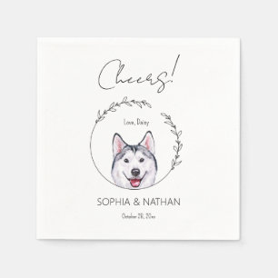 Simple Husky Hund Bröllop Cocktail Napkins Pappersservett