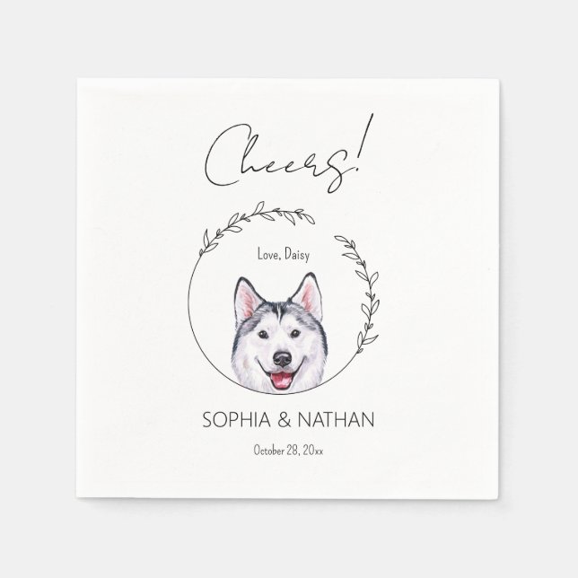 Simple Husky Hund Bröllop Cocktail Napkins Pappersservett (Framsidan)