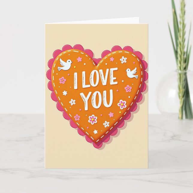 Simple I Love You Stitched Card Kort (Framsida)