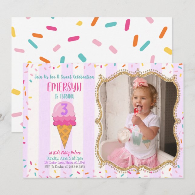 Simple Ice Cream Party-inbjudan med foto Inbjudningar (Fram/baksida)