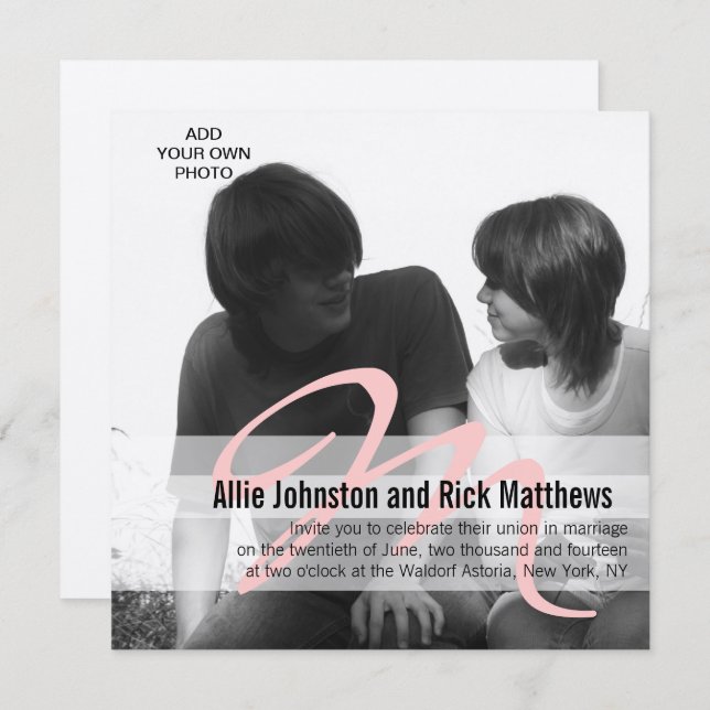 Simple Initial Photo Wedding Investigation Silver Inbjudningar (Fram/baksida)