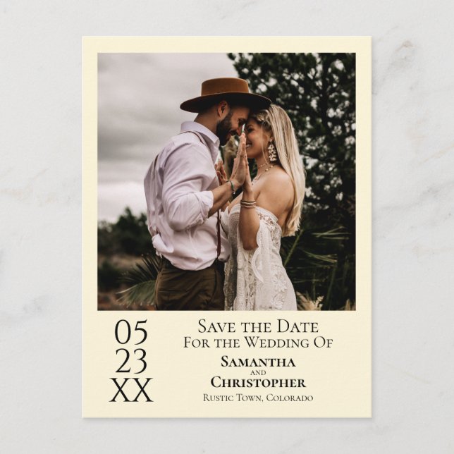 Simple Ivory Cream Bröllop spara datum Photo Vykort (Framsida)