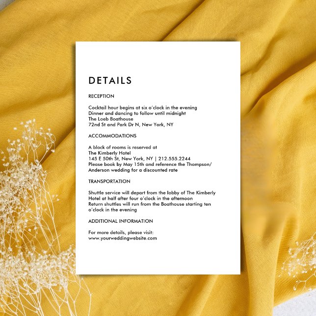 Simple Ivory Wedding Details  Tilläggskort (Simple Ivory Wedding Details Enclosure Card)