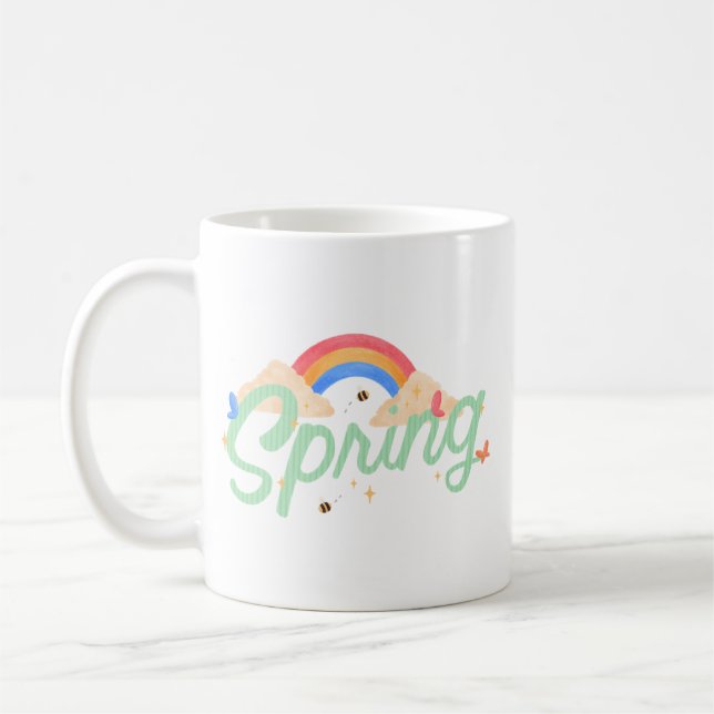 Simple Joy Springtime Cheerful White Soft Pastel Kaffemugg (Vänster)