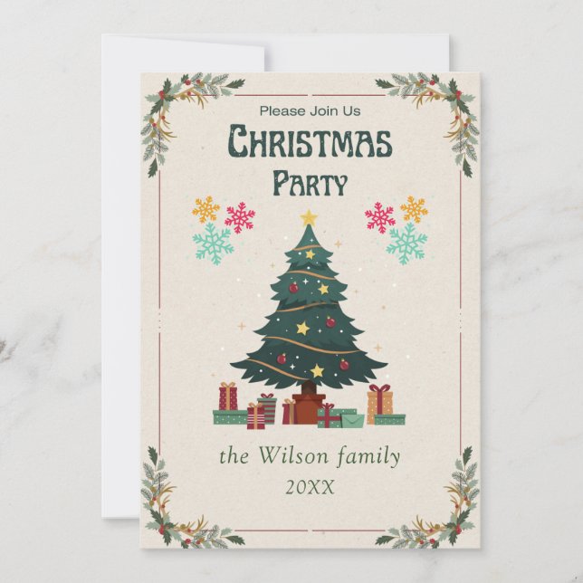 Simple Julgran Party non-Photo Julkort (Framsida)