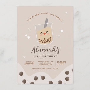 Simple Kawaii Boba Bubble Mjölk Tea Birthday Inbjudningar