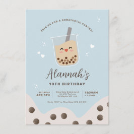 Simple Kawaii Boba Bubble Mjölk Tea Blue Birthday Inbjudningar