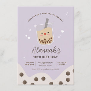 Simple Kawaii Boba Bubble Mjölk Tea Lila Birthday Inbjudningar