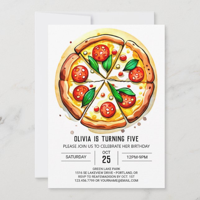 Simple Kids Pizza Birthday Inbjudningar (Framsida)