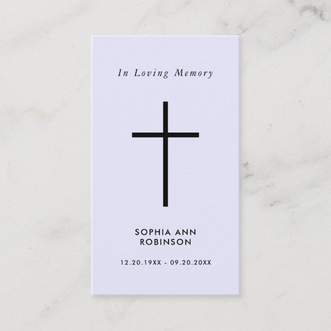 Simple Kor Lila Lavender Memorial Prayer Card Visitkort (Framsida)