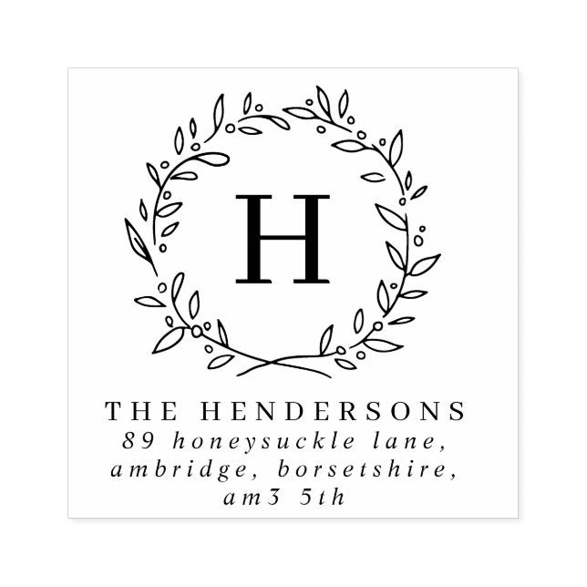 Simple Laurel WandeFamily Monogram Adress Stämpel (Tryck)