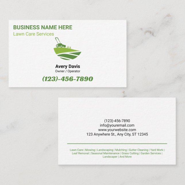 Simple Lawn Care Landscaping Tree Service Logo Visitkort (Fram/baksida)