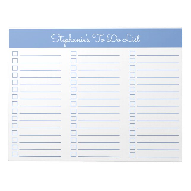 Simple Light Blue 8.5x11 Three Column Checklist Anteckningsblock (Framsida)