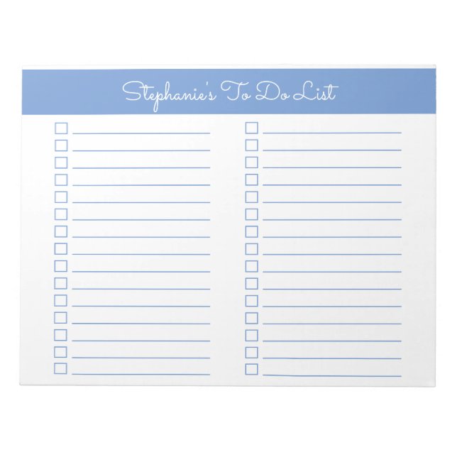 Simple Light Blue 8.5x11 Two Column Checklist Anteckningsblock (Framsida)