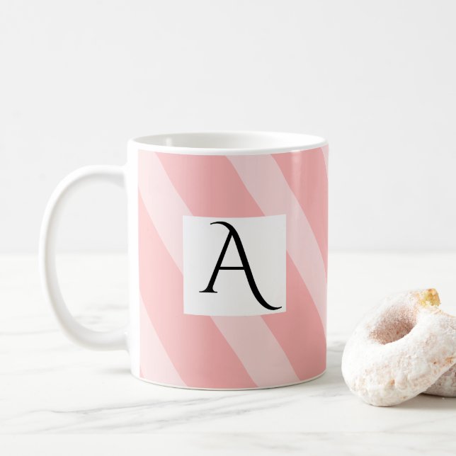 Simple Light Pink Single Initial Wide Stripes Kaffemugg (Med munk)