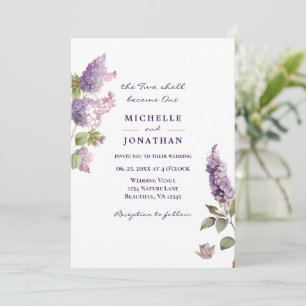 Simple Lilac Flowers Greenery Christian Bröllop Inbjudningar