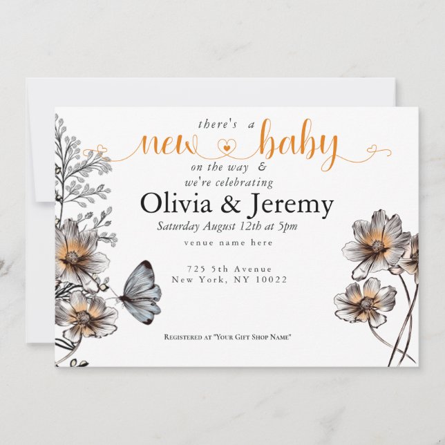Simple Line Art Terracotta Poppies Baby Shower Inbjudningar (Framsida)
