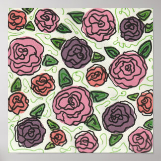 Simple Line Teckning of Red and Lila Ro Poster