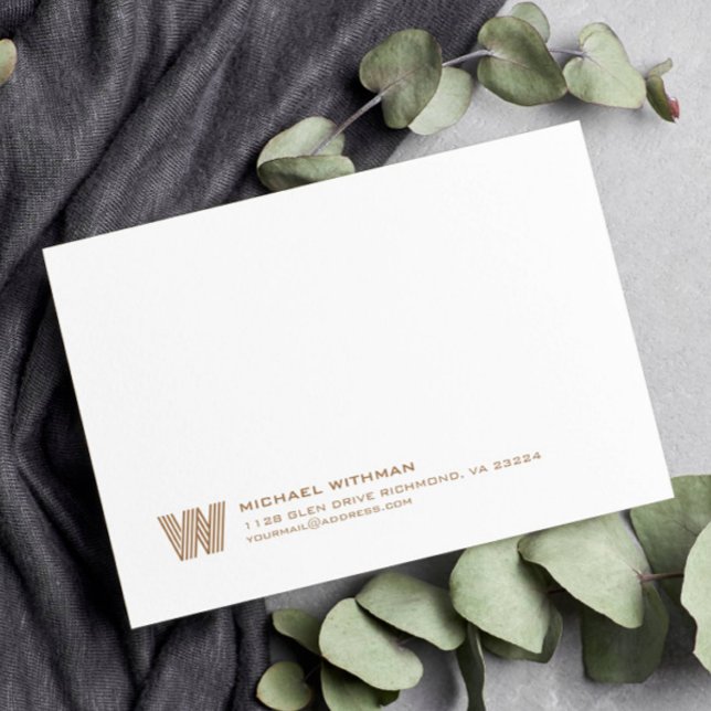 Simple Lines Monogram Initial Name Address Bronze Anteckningskort (Skapare uppladdad)