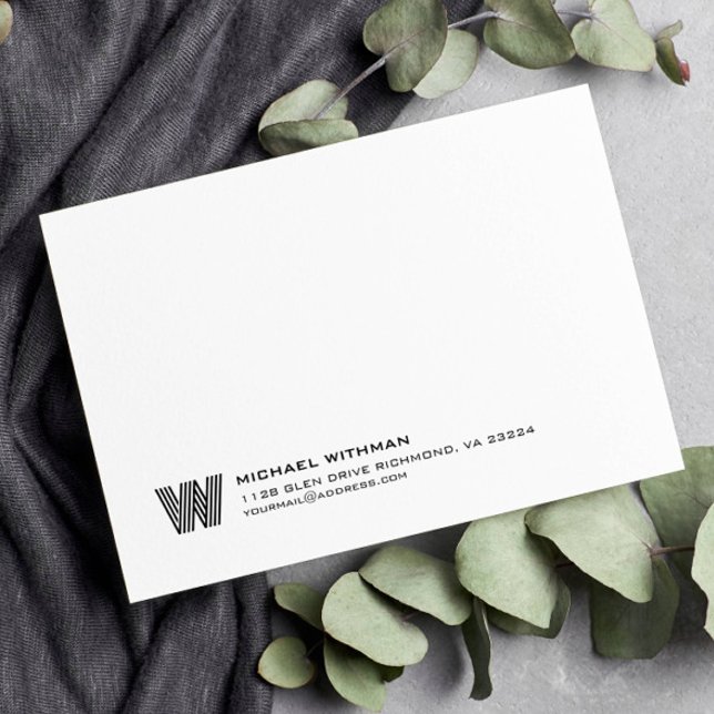 Simple Lines Monogram Initial Name Classic Black Anteckningskort (Skapare uppladdad)