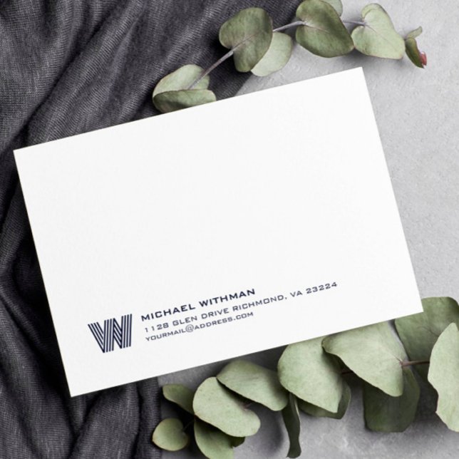 Simple Lines Monogram Initial Name DARK BLUE Anteckningskort (Skapare uppladdad)