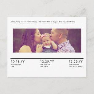 Simple Linjer Baby Milestones Photo Announcement Vykort