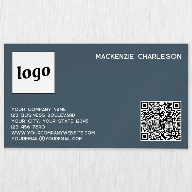 Simple Logo and QR Code Charcoal Gray Magnetiska Visitkort (Simple logo with custom text QR code business branding promotional magnet business card)