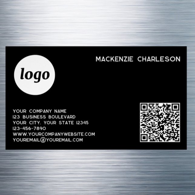 Simple Logo and QR Code Magnetiska Visitkort (Simple logo with custom text QR code business branding promotional magnetic business card )