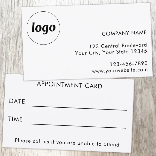 Simple Logo and Text Customer Appointment Card Visitkort (Simple logo with custom text business branding promotional customer client appointment card)