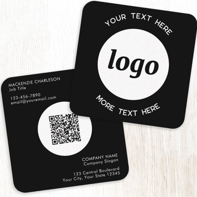 Simple Logo and Text QR Code Black Square Business Fyrkantigt Visitkort (Skapare uppladdad)