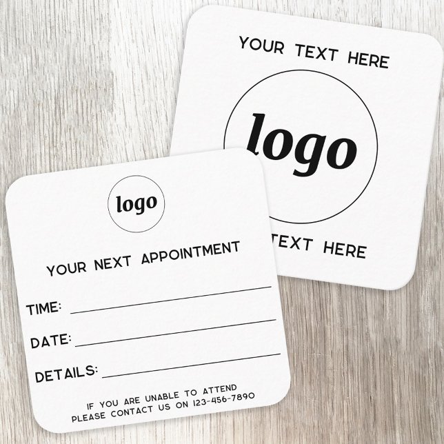 Simple Logo Appointment Card Fyrkantigt Visitkort (Simple logo with custom text business branding promotional appointment card)