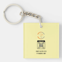 Simple Logo QR Code Business Light Yellow Keychain