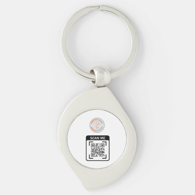 Simple Logo QR Code Business White Swirl Silverfärgad Nyckelring (Framsidan)