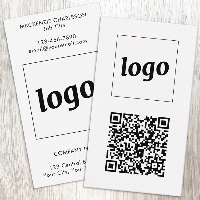 Simple Logo Text QR Code Vertical Format Visitkort (Simple logo with custom text and QR code business branding promotional vertical business cards)
