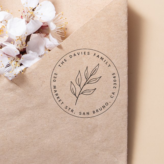 Simple Löv | Rund Namn och Returadress Stämpel (Stamp Mock-up)