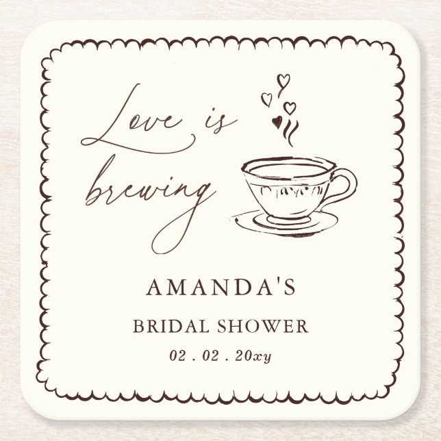 Simple Love is Brewing Coffee Bridal Shower  Underlägg Papper Kvadrat (Framsidan)