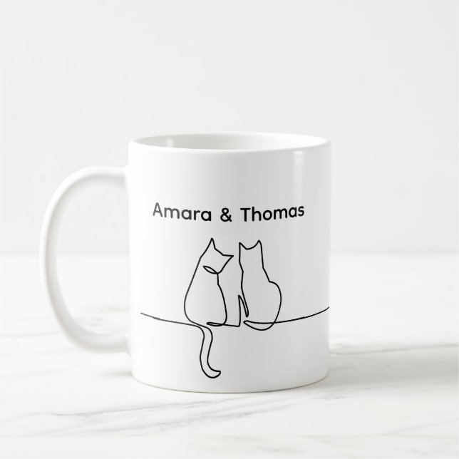 Simple Love Romantic Personalize Two Cat Sitting Kaffemugg (Vänster)
