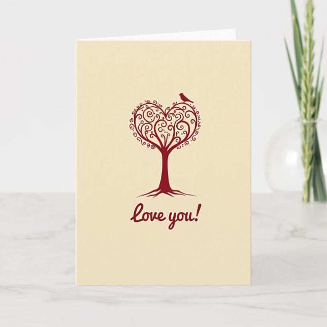 Simple Love You Heart Tree Card Kort (Framsida)